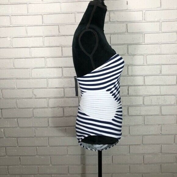 French Connection OneShoulder Navy Stripe Swimsuit - Picture 4 of 8